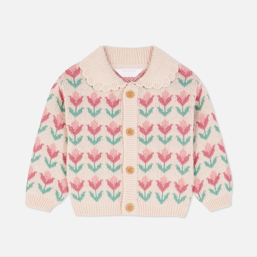 Primark Cream and Pink Floral Knit Cardigan